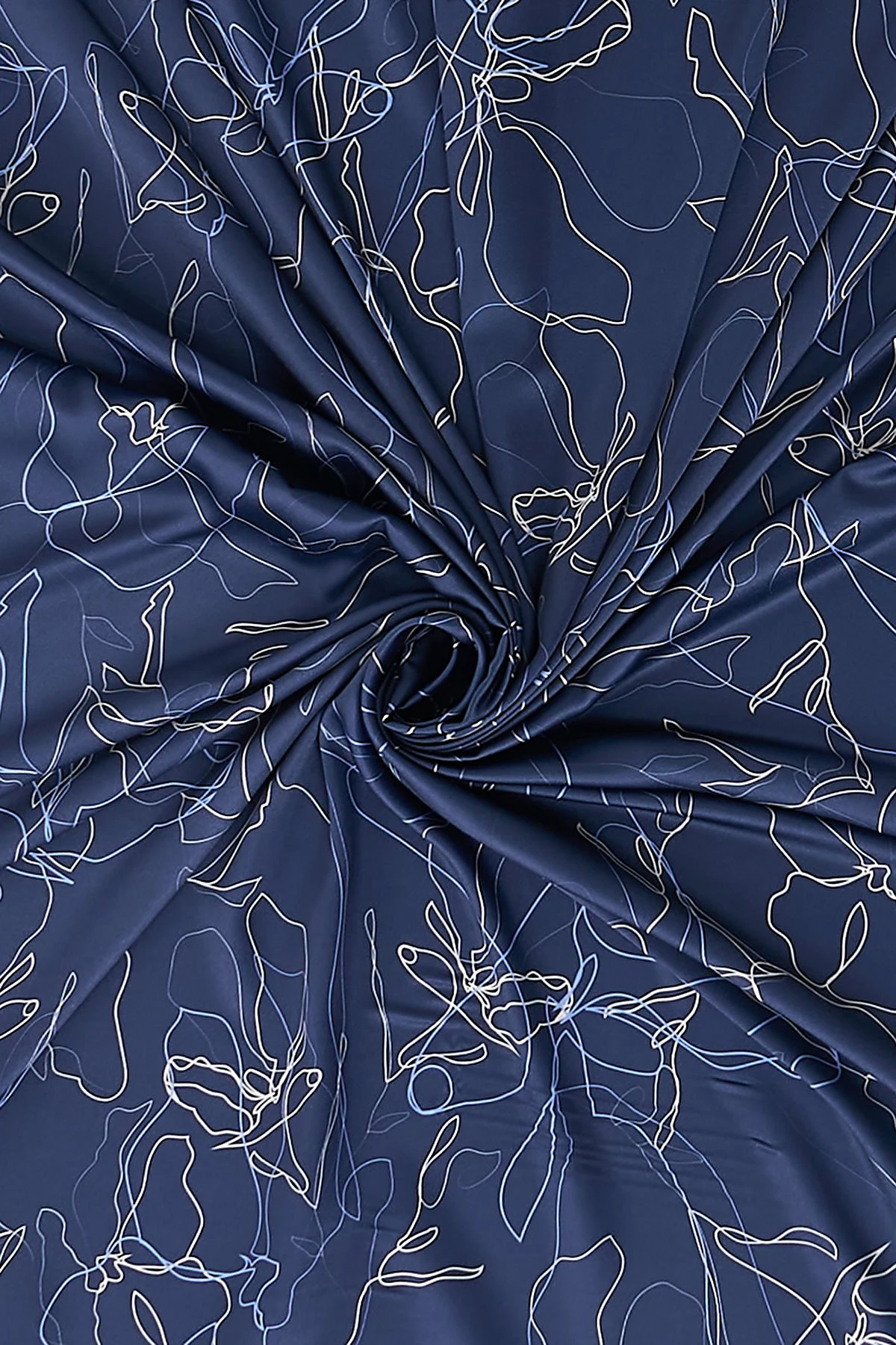 Line Drawing Twill Scarf Navy