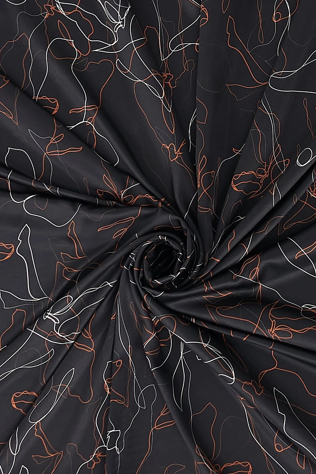 Line Drawing Twill Scarf Black