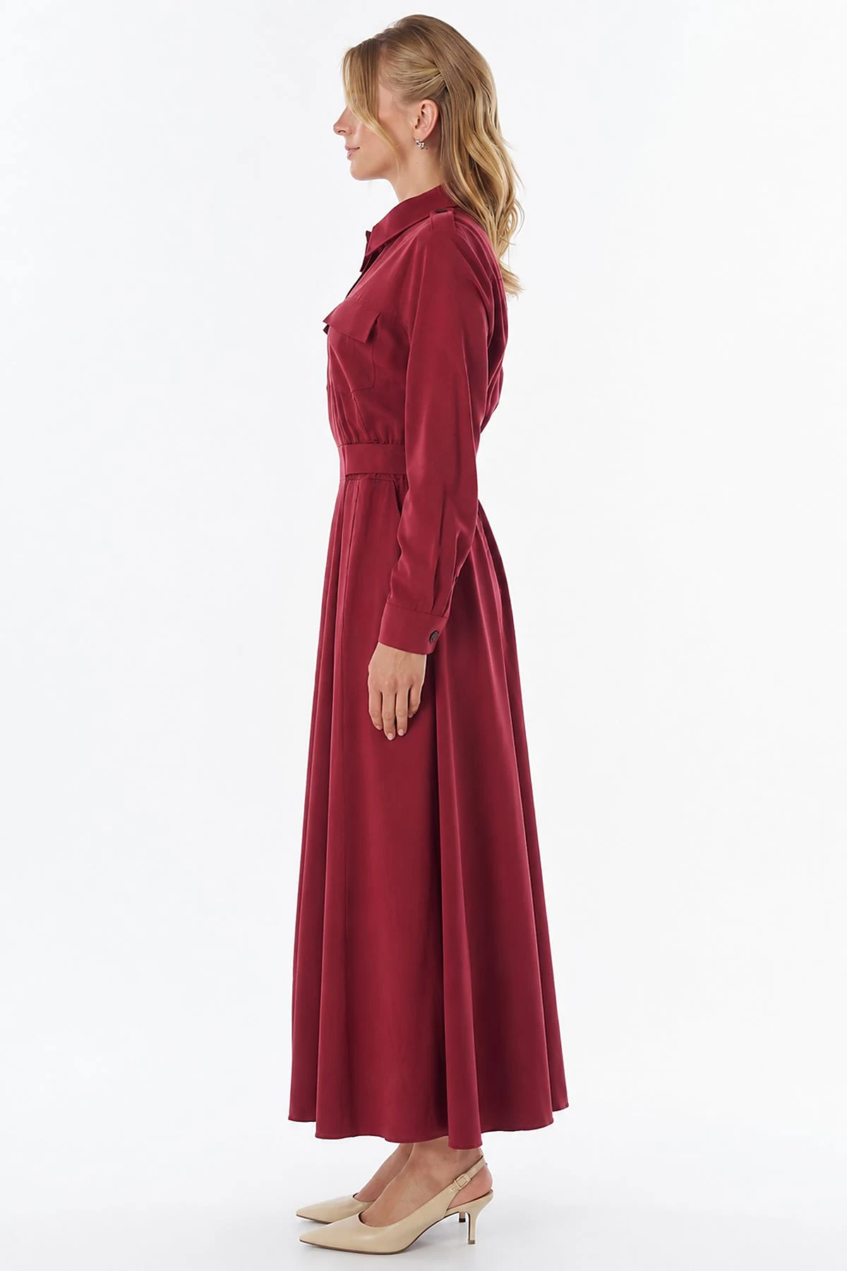 Flap Pocket Maxi Dress Red