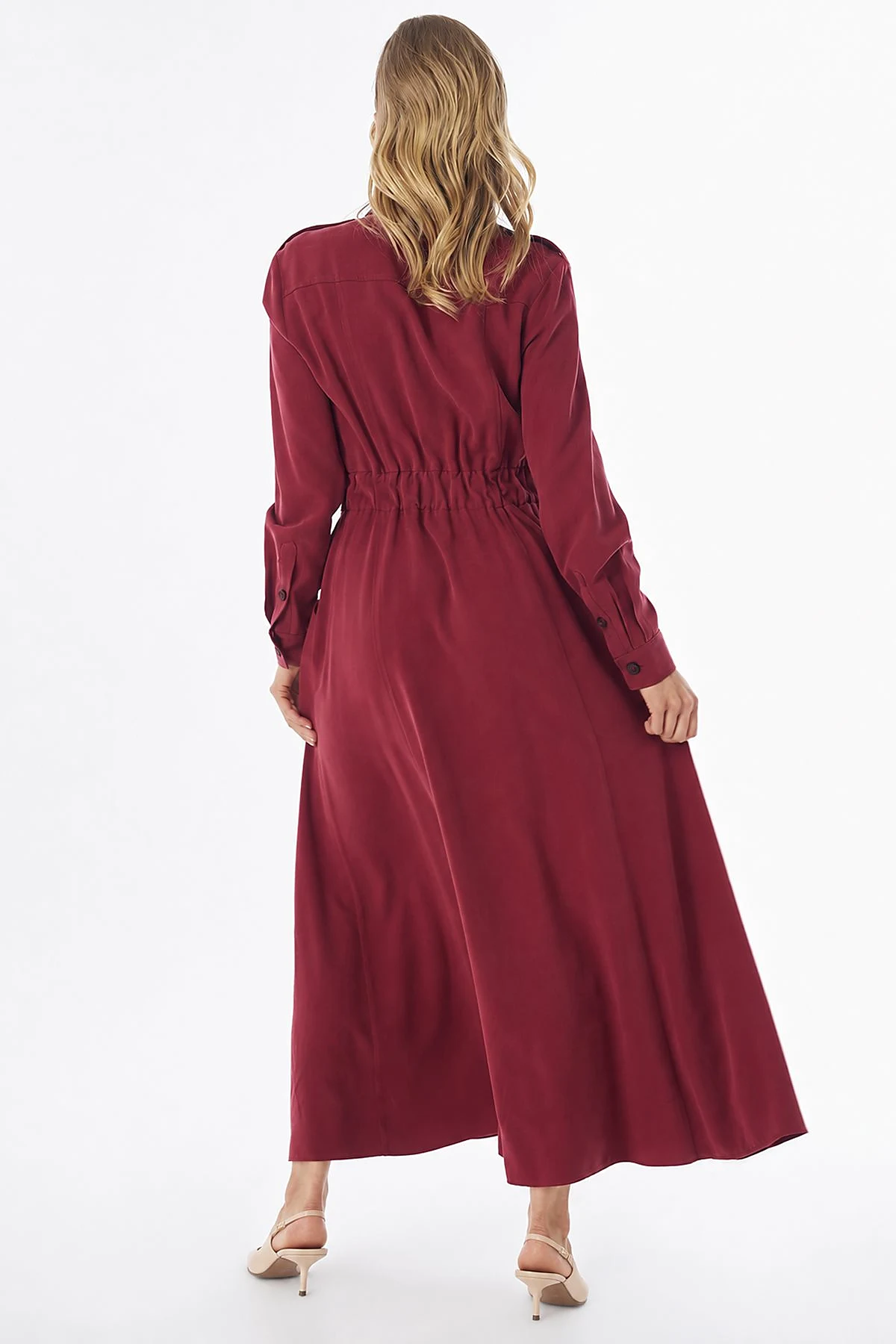 Flap Pocket Maxi Dress Red