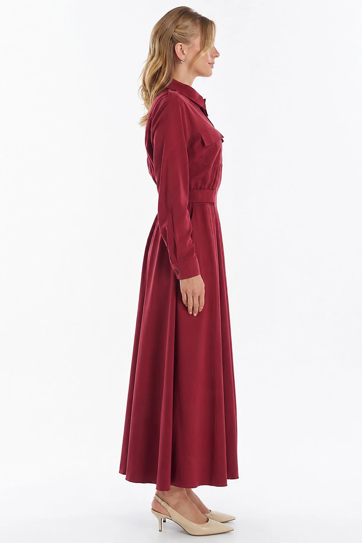 Flap Pocket Maxi Dress Red