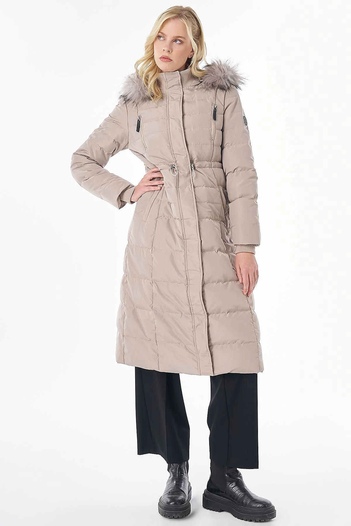 Goose Down-Filled Jacket with Pocket Details Stone