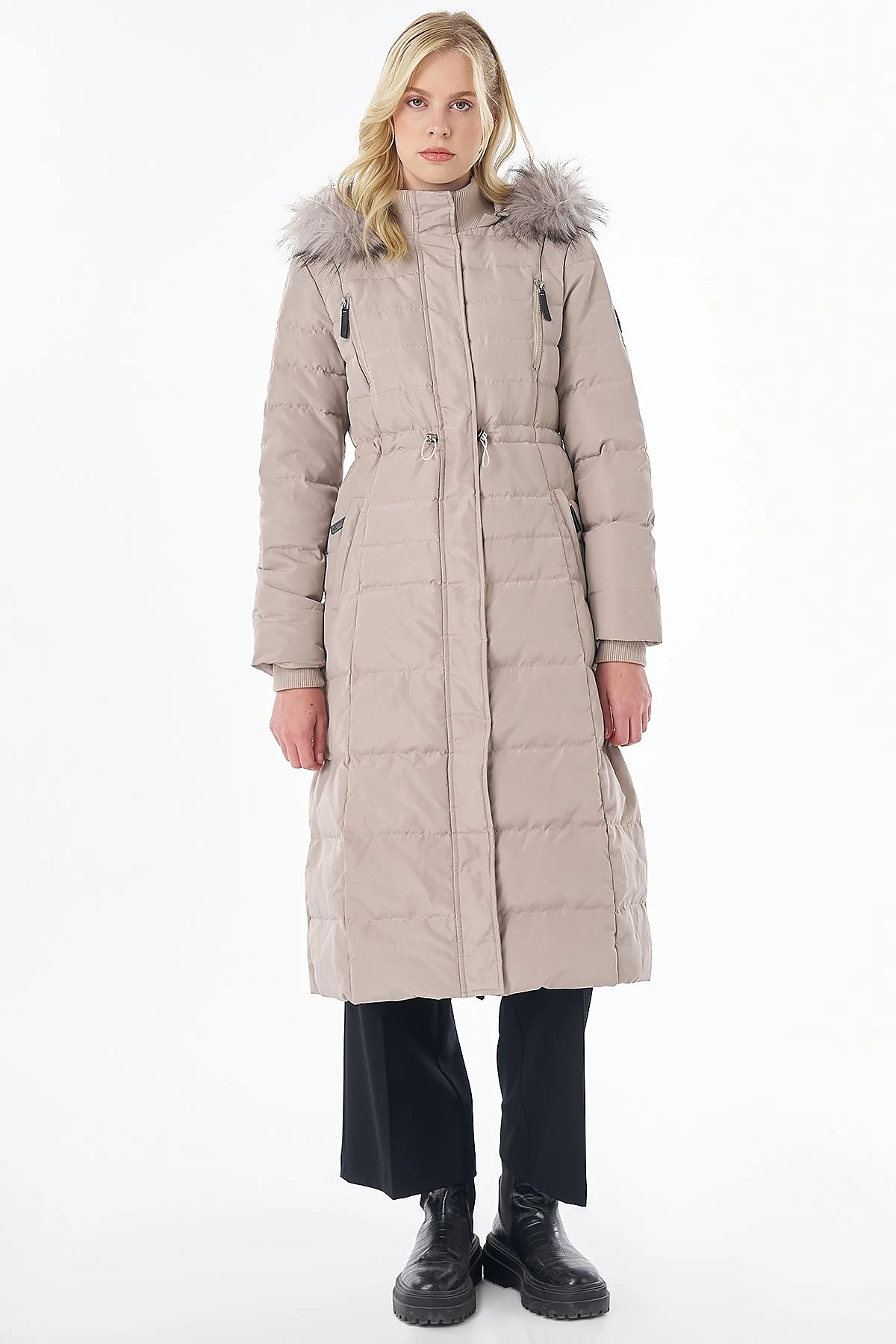 Goose Down-Filled Jacket with Pocket Details Stone