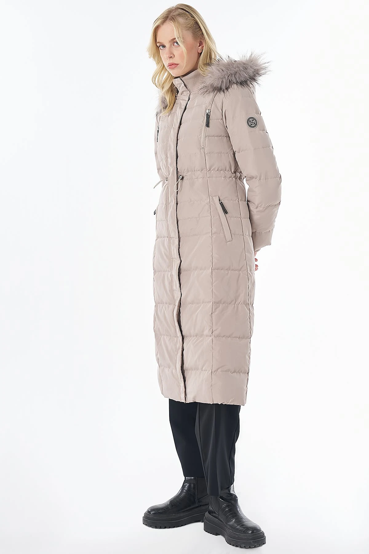 Goose Down-Filled Jacket with Pocket Details Stone