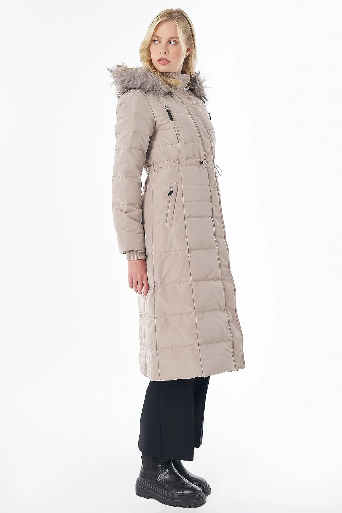 Goose Down-Filled Jacket with Pocket Details Stone