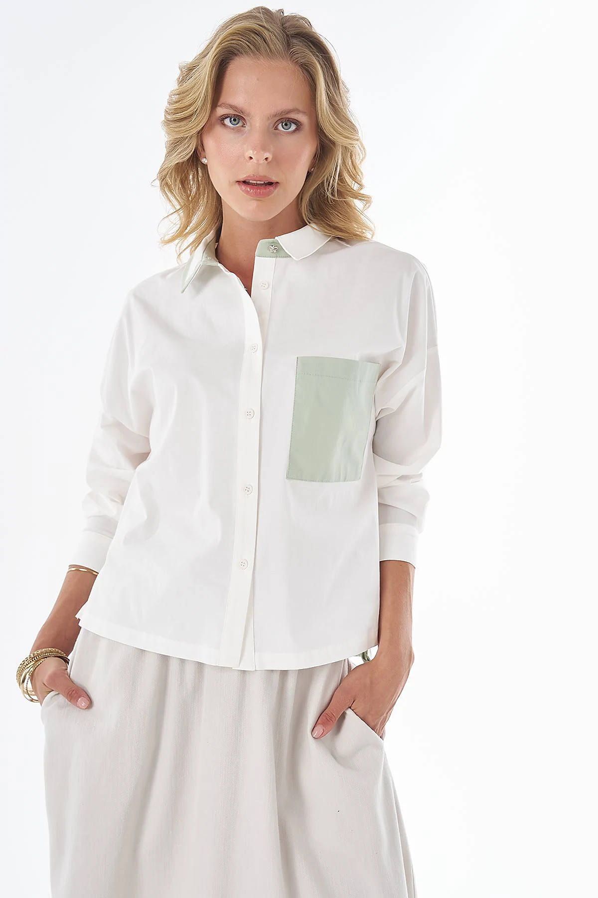Trim-Detail Cotton Blouse Ecru