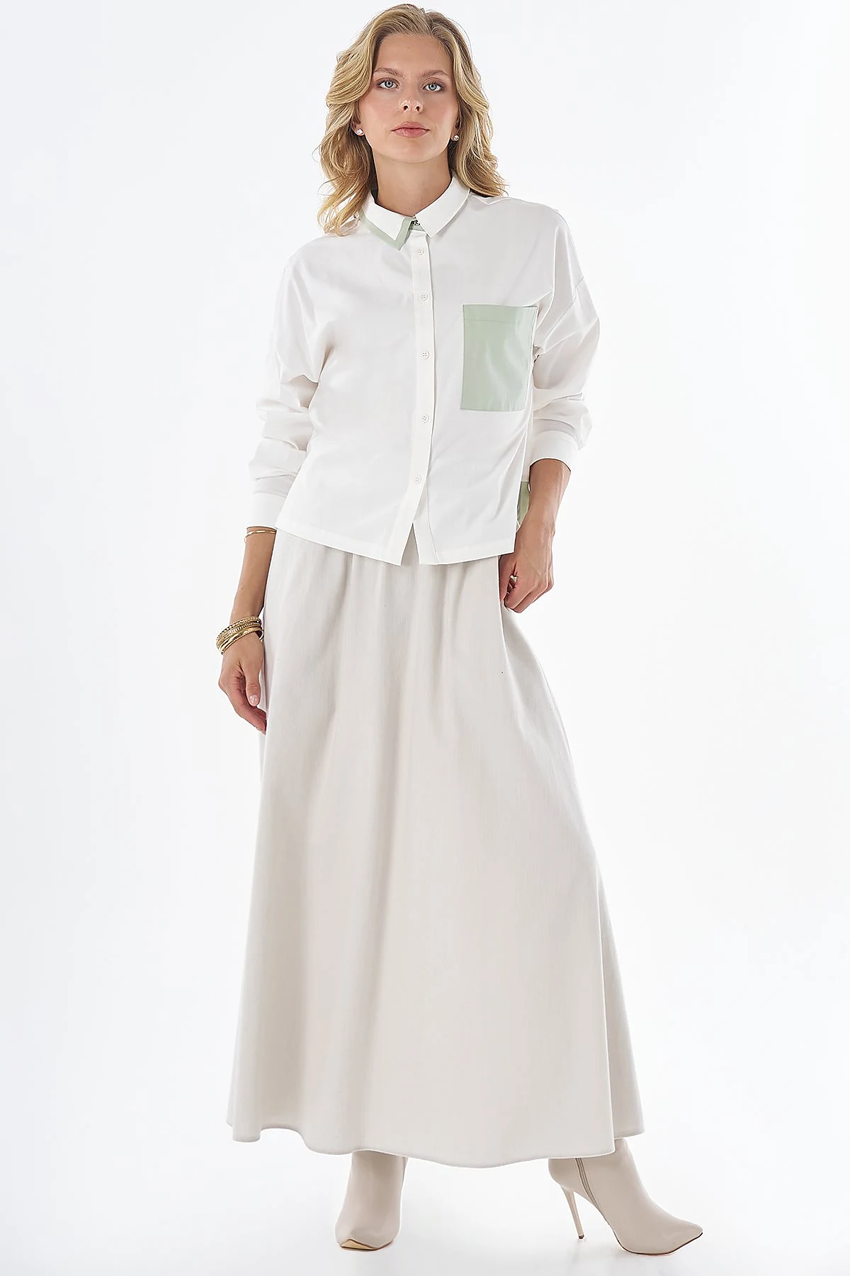 Trim-Detail Cotton Blouse Ecru