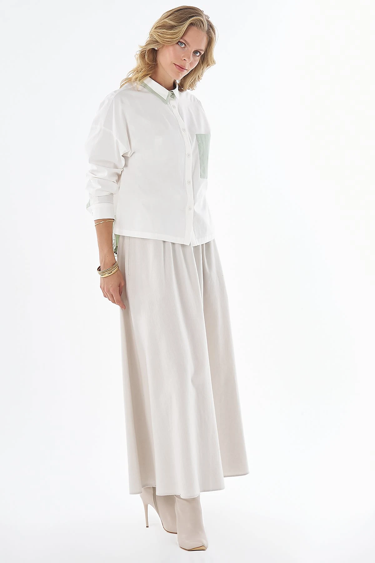 Trim-Detail Cotton Blouse Ecru