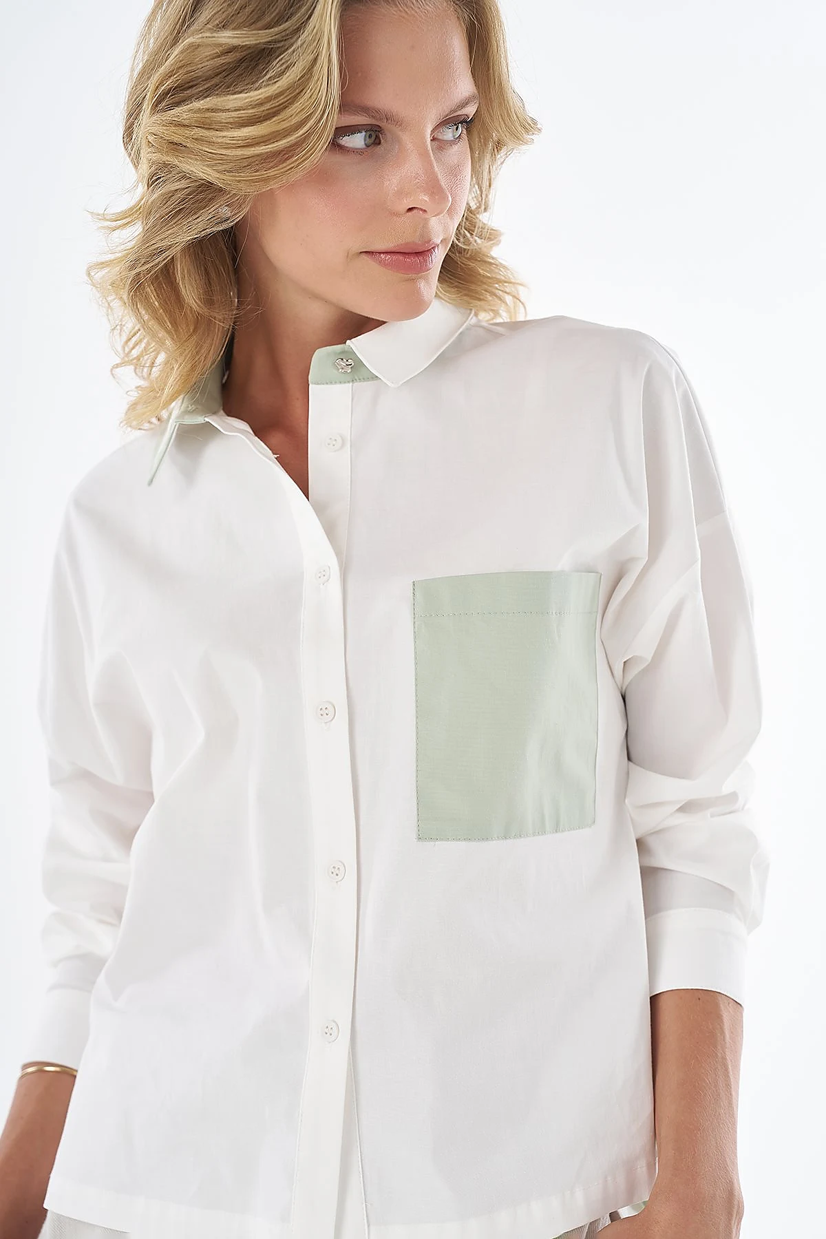 Trim-Detail Cotton Blouse Ecru