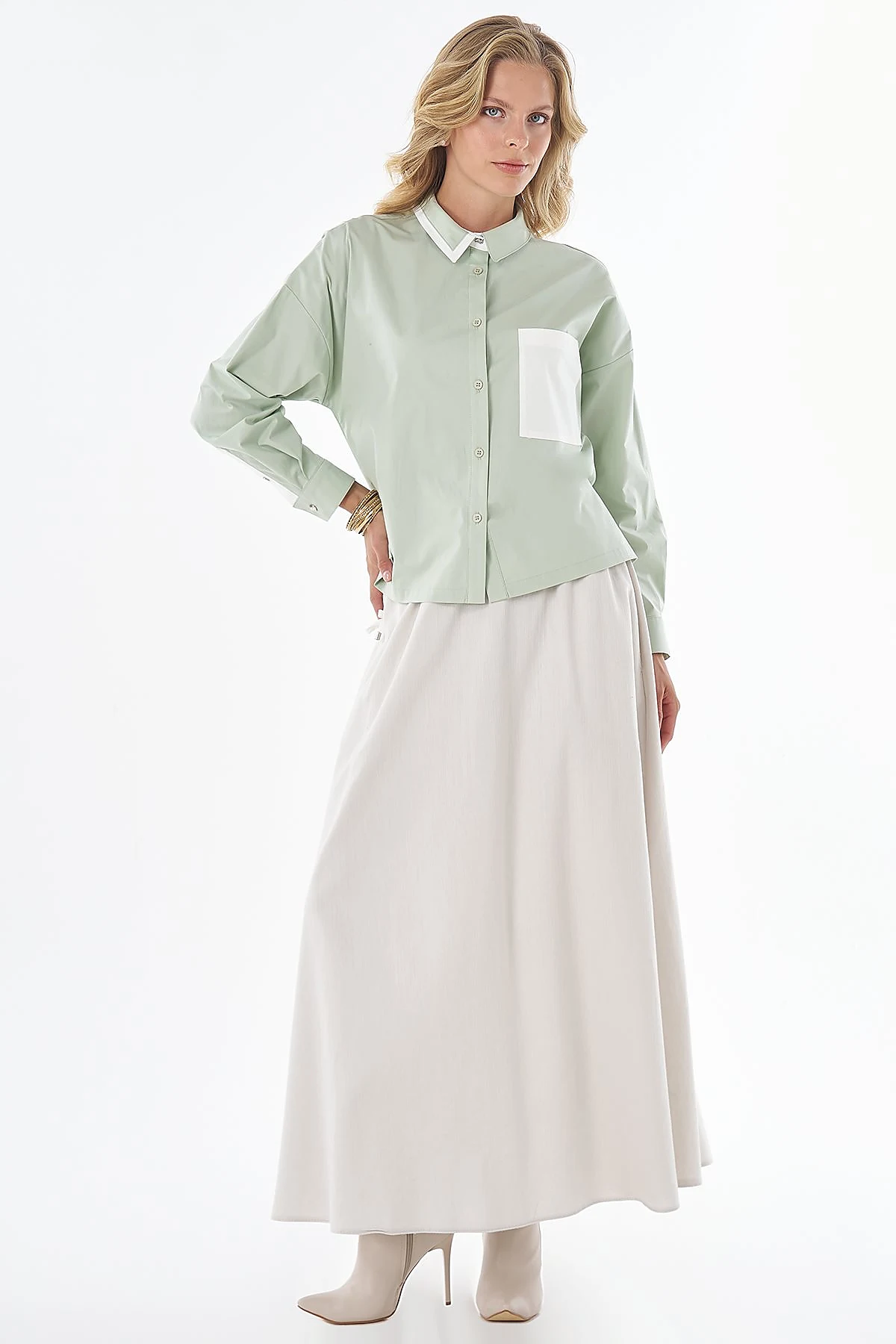 Trim-Detail Cotton Blouse Green