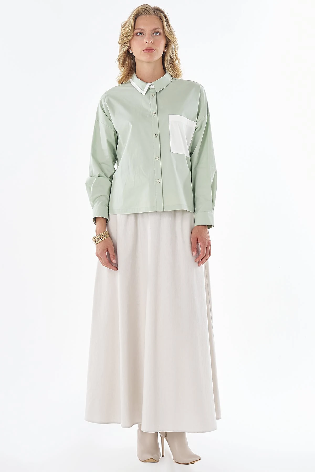 Trim-Detail Cotton Blouse Green