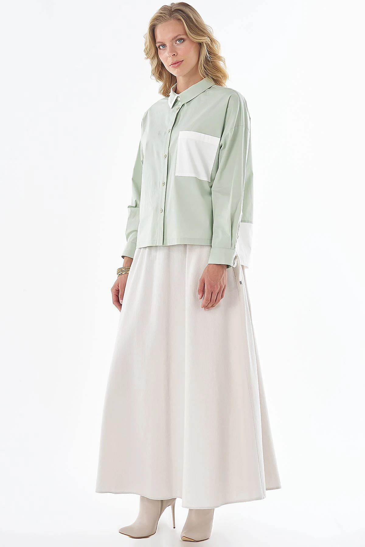 Trim-Detail Cotton Blouse Green