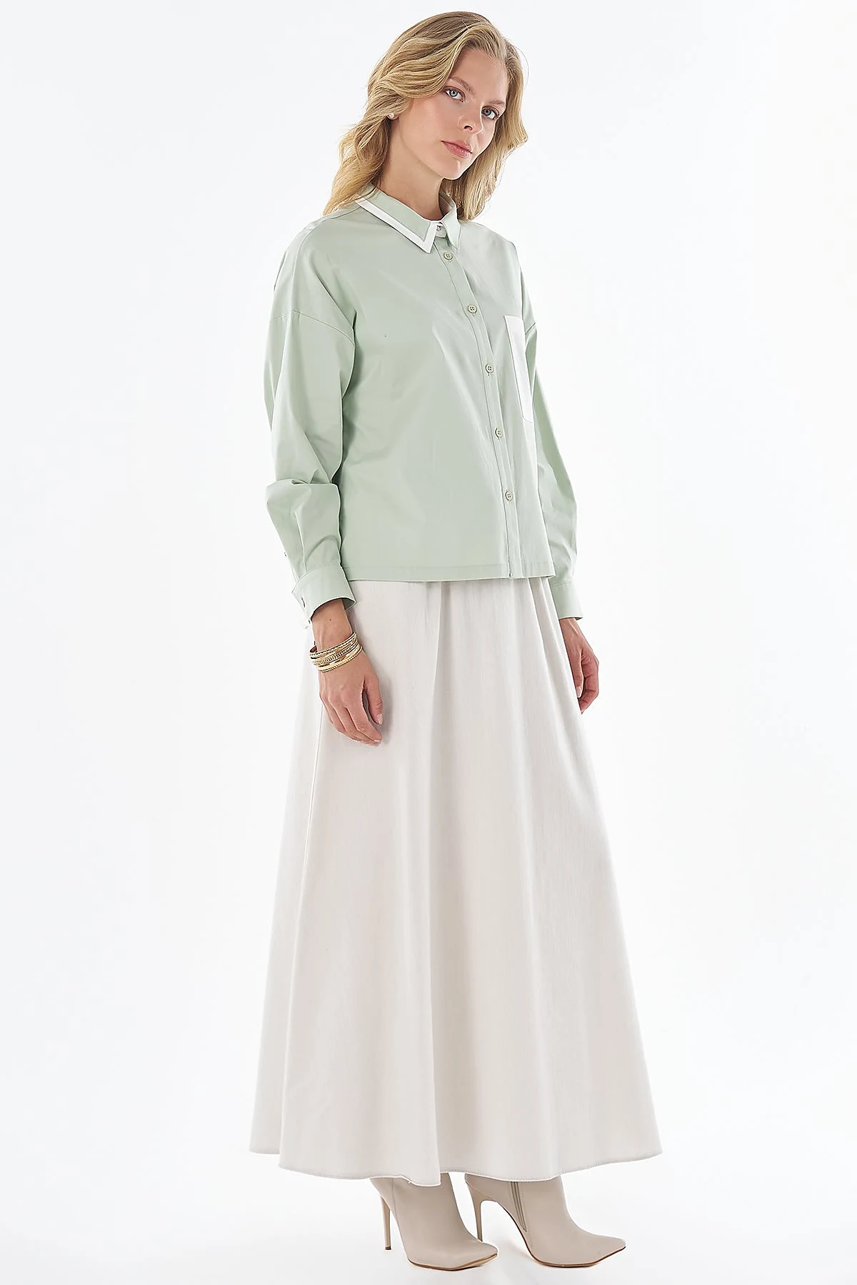 Trim-Detail Cotton Blouse Green