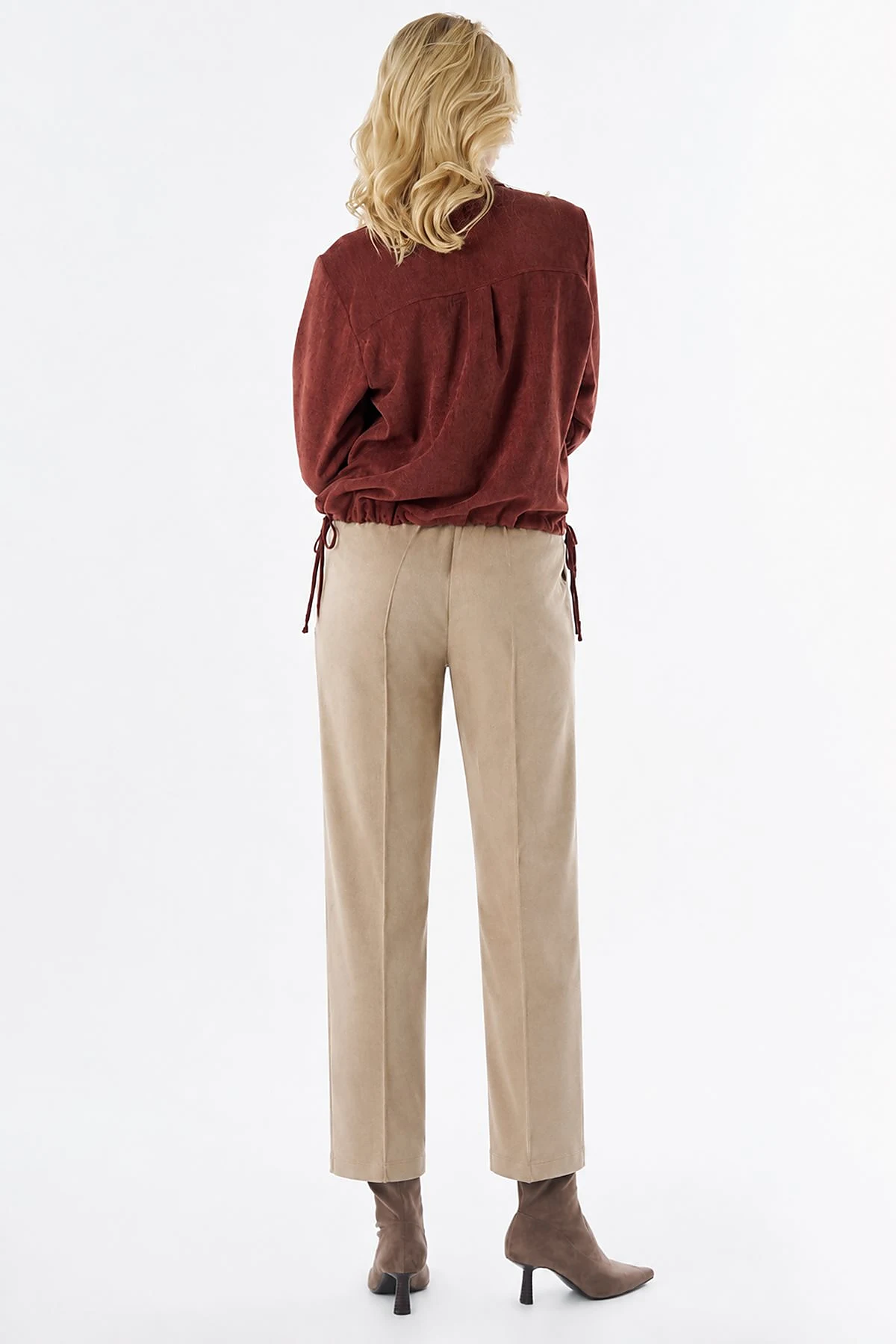 Shirt-Collar Velvet Blouse Terracotta