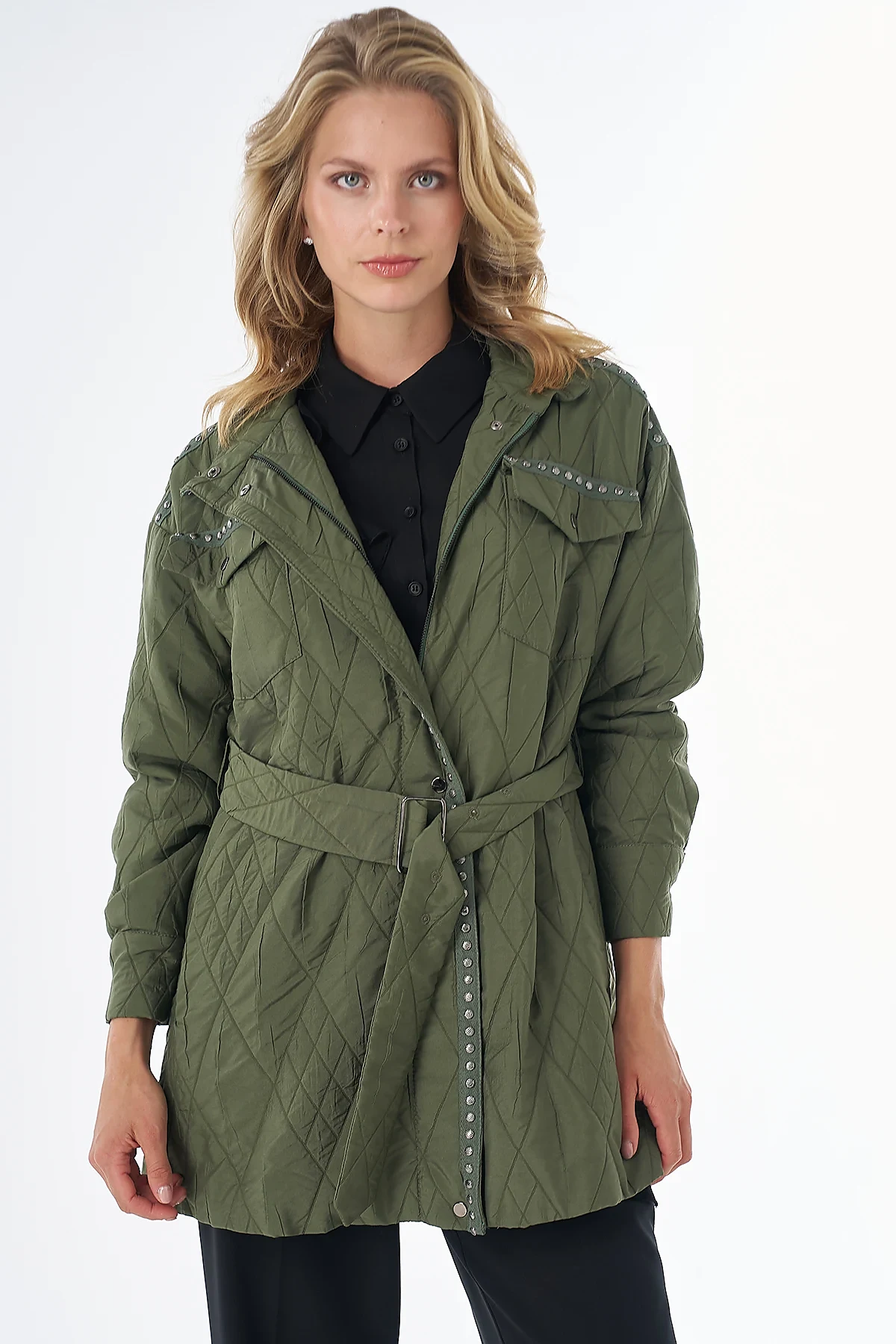 Croc-Embossed Quilted Jacket Green