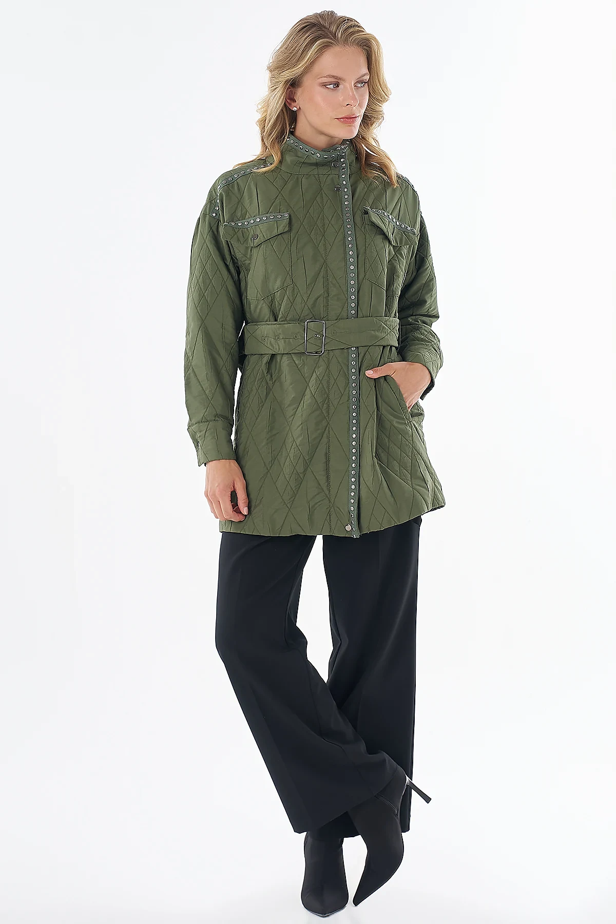 Croc-Embossed Quilted Jacket Green