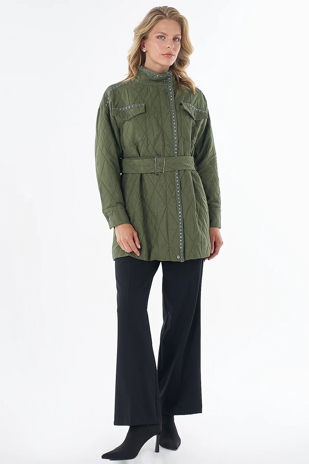 Croc-Embossed Quilted Jacket Green