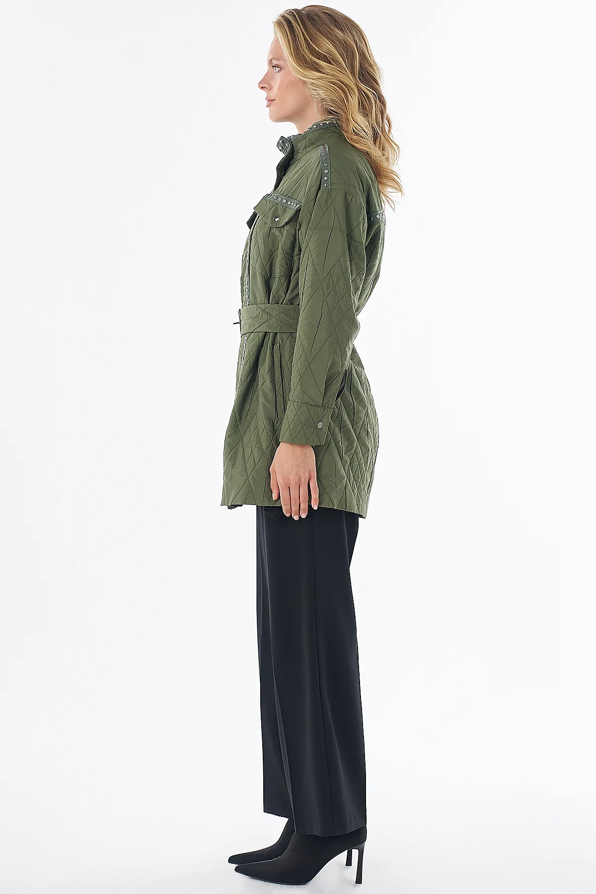 Croc-Embossed Quilted Jacket Green