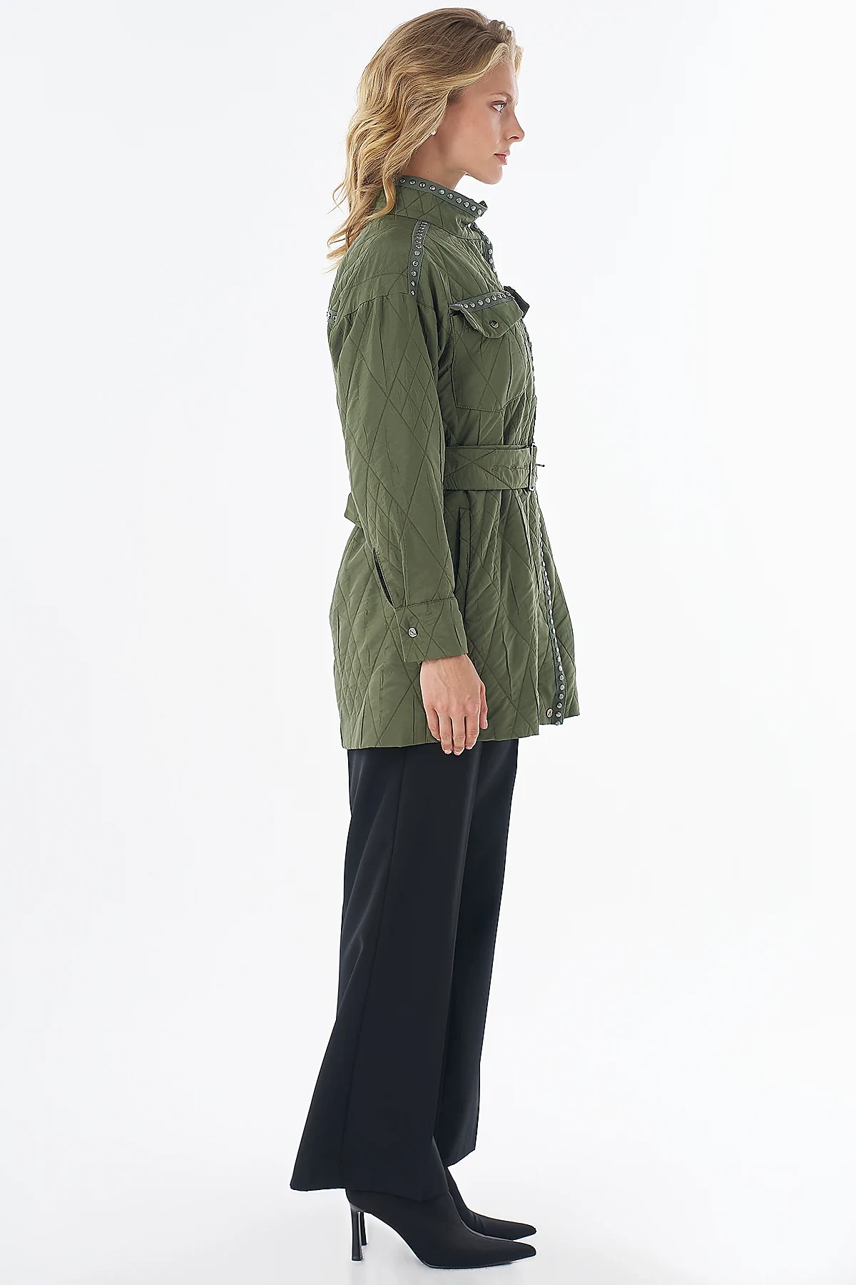 Croc-Embossed Quilted Jacket Green