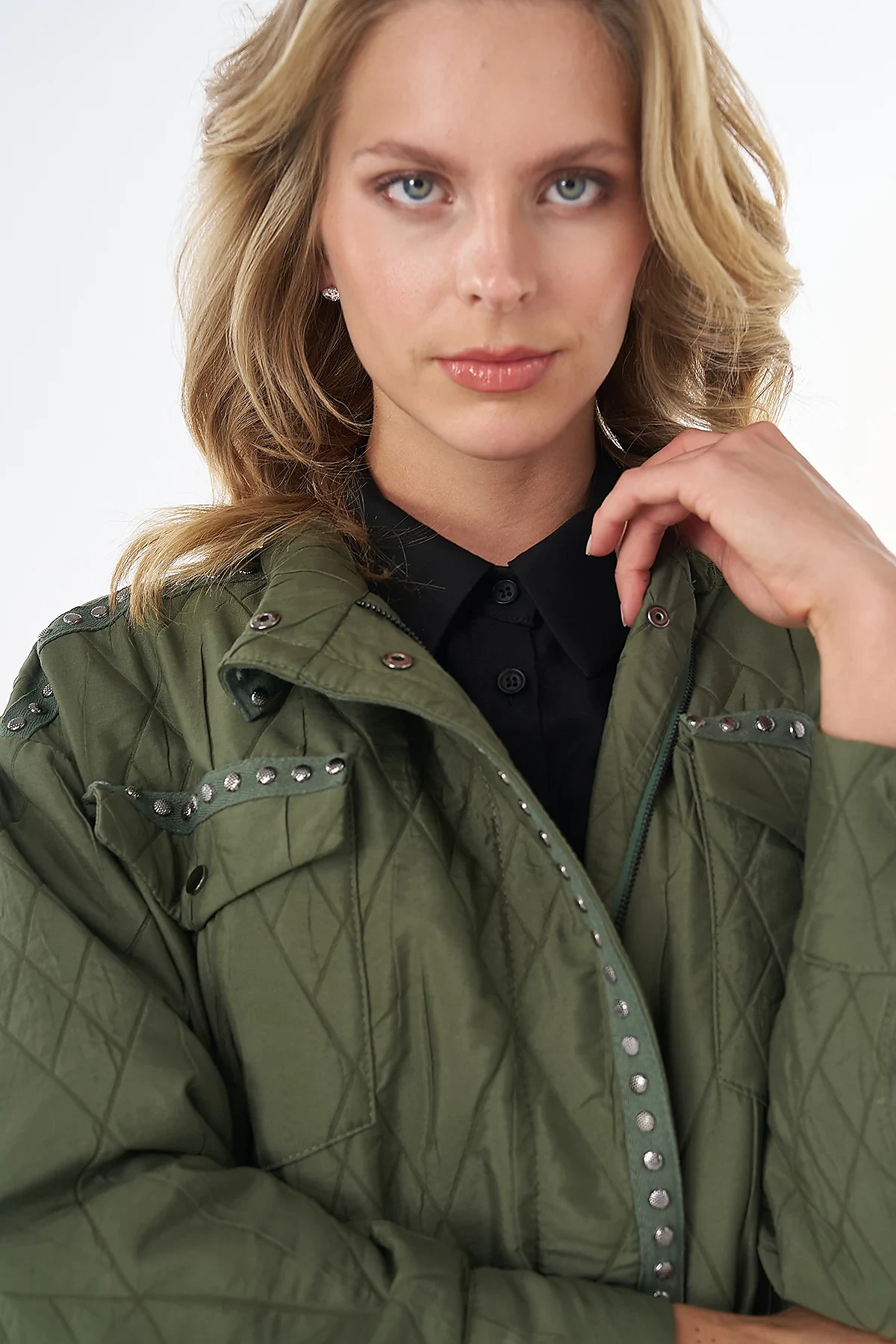 Croc-Embossed Quilted Jacket Green