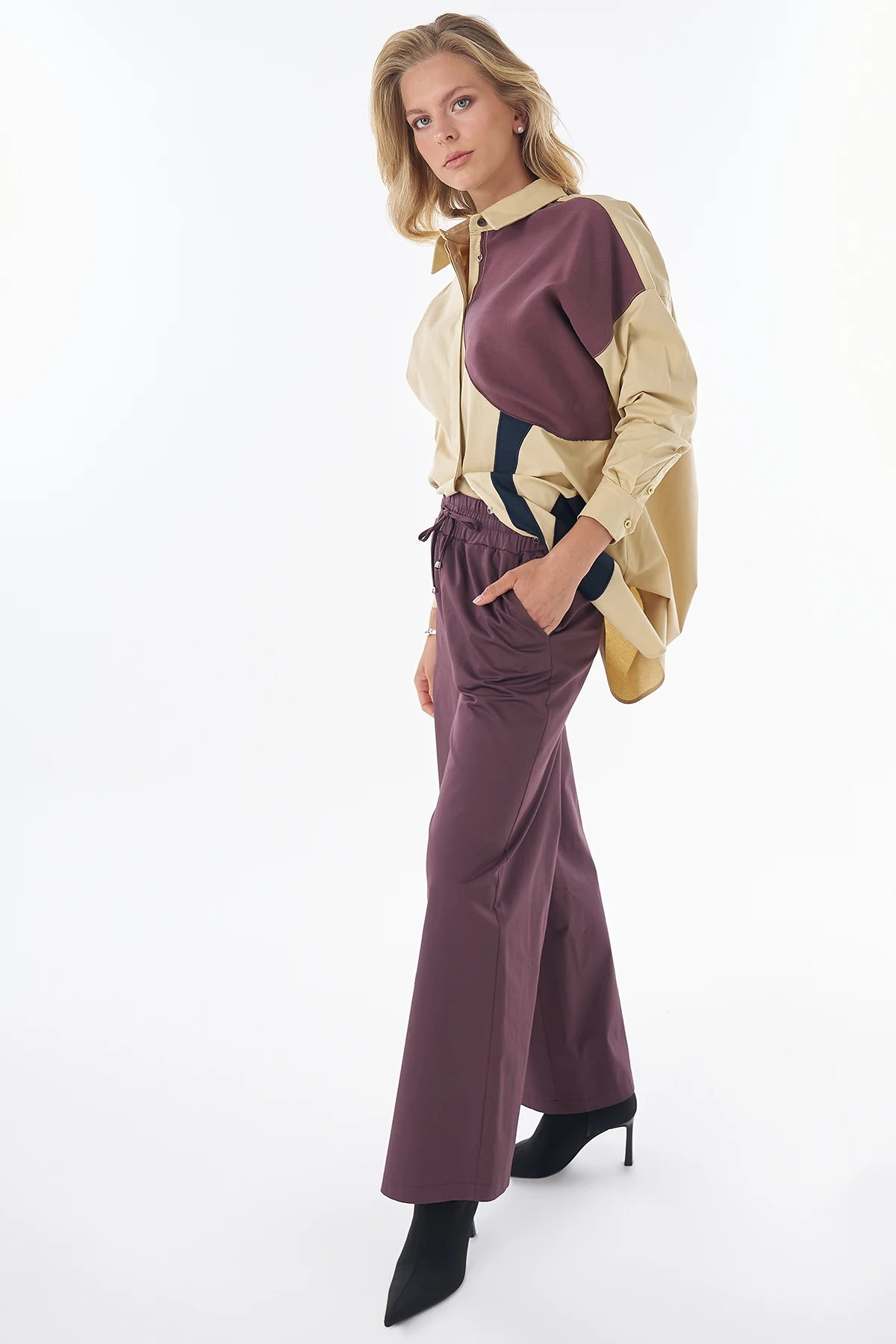 Fabric-Trimmed Cotton Blouse Yellow
