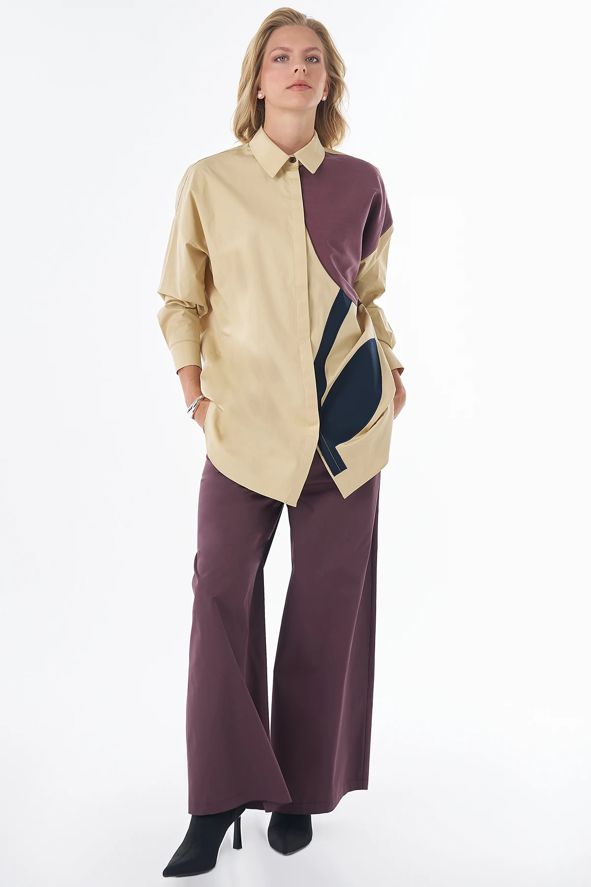 Fabric-Trimmed Cotton Blouse Yellow