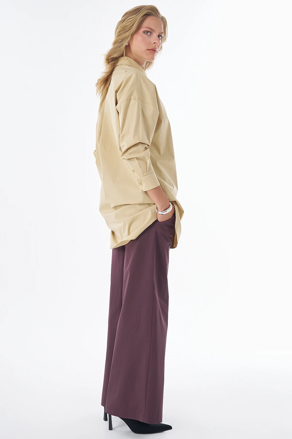 Fabric-Trimmed Cotton Blouse Yellow