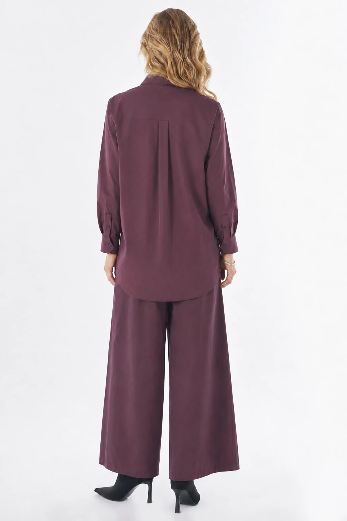 Fabric-Trimmed Cotton Blouse Burgundy