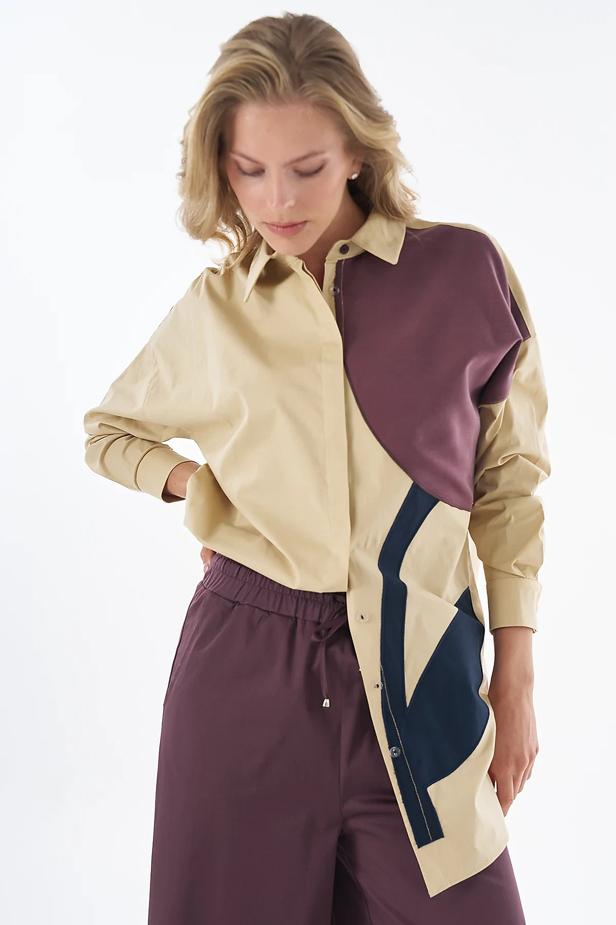 Fabric-Trimmed Cotton Blouse Yellow