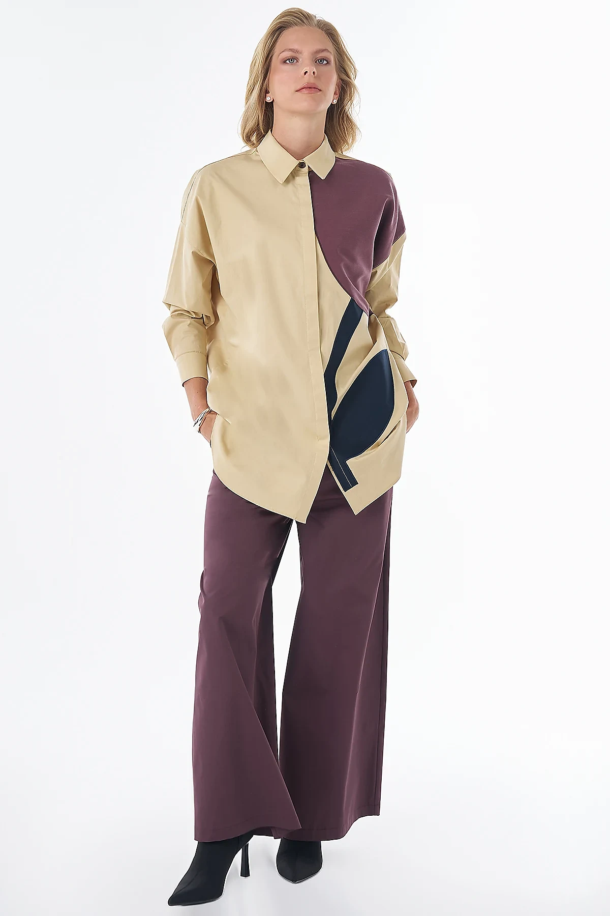 Fabric-Trimmed Cotton Blouse Yellow