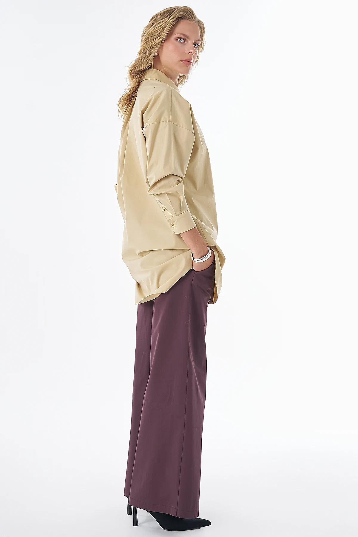 Fabric-Trimmed Cotton Blouse Yellow
