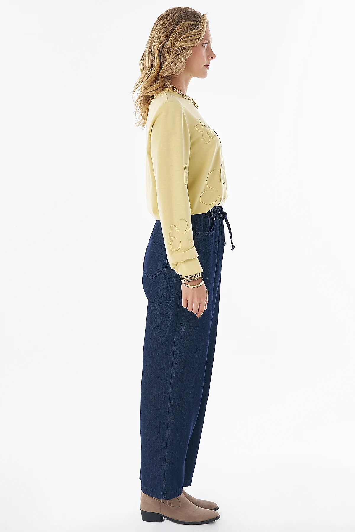 Elastic-Waist Pants Navy