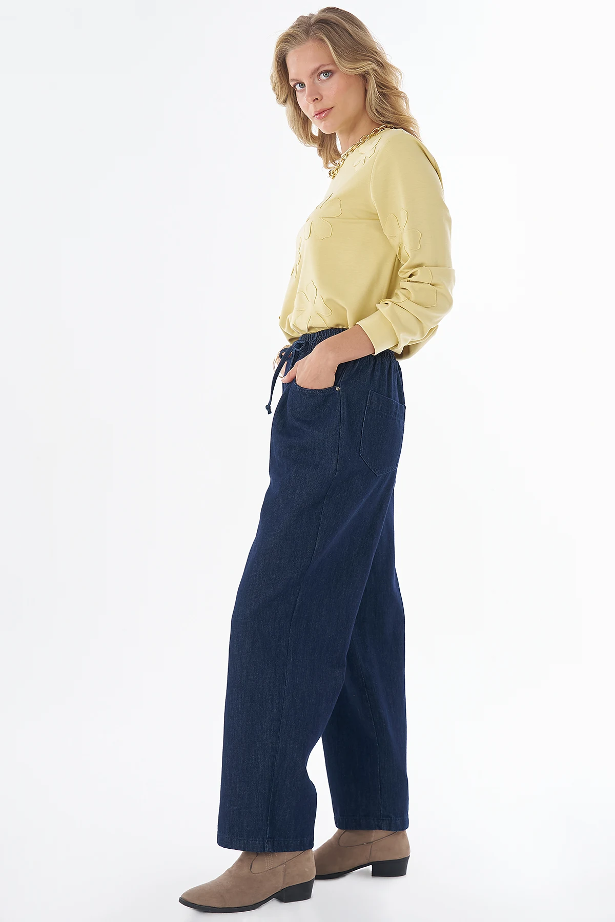 Elastic-Waist Pants Navy