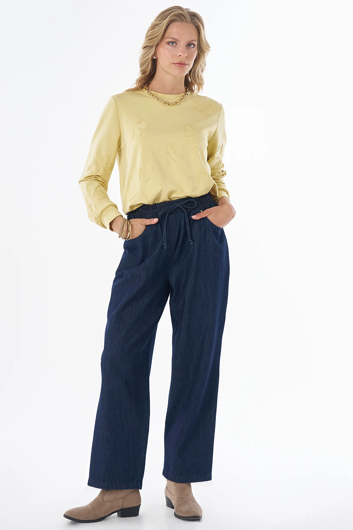 Elastic-Waist Pants Navy