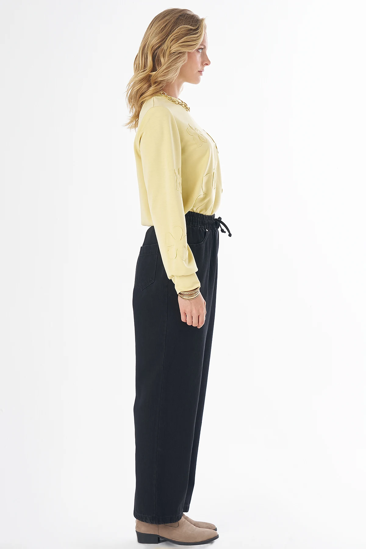 Elastic-Waist Pants Black