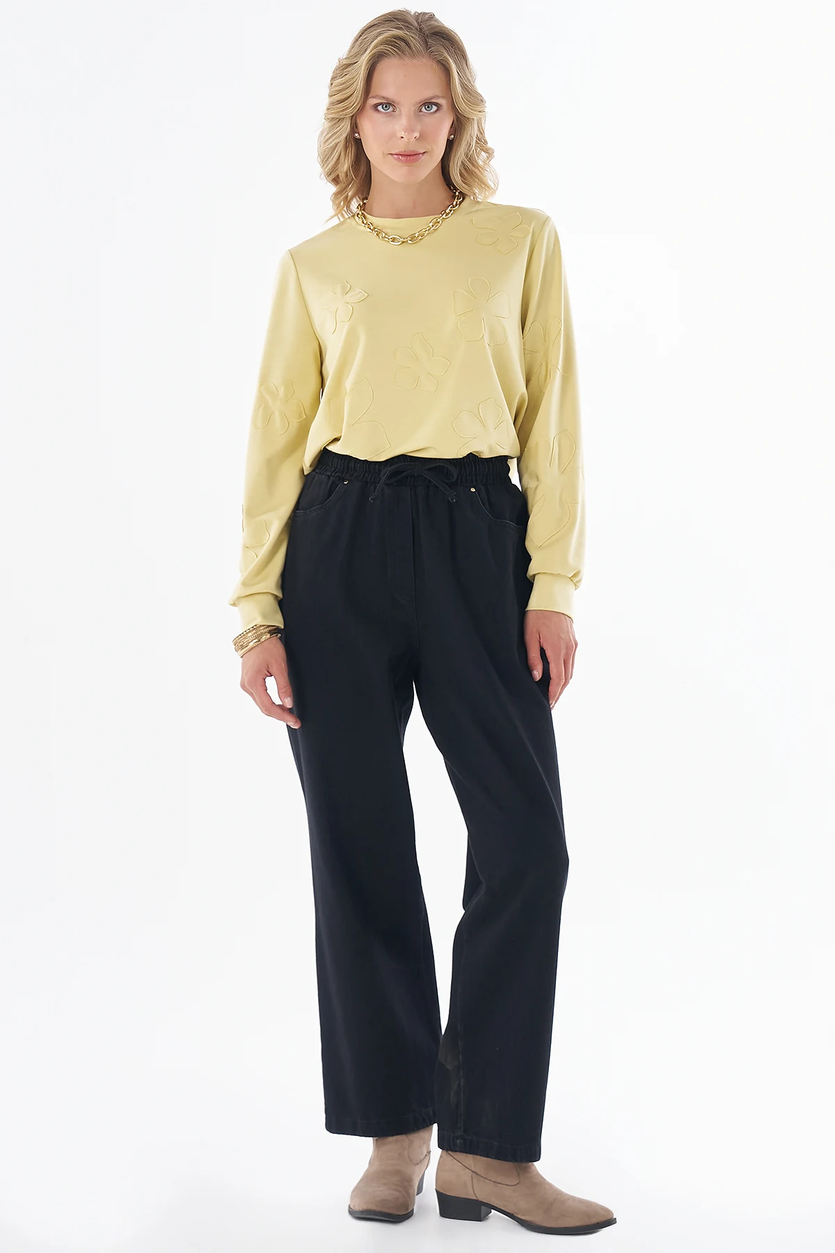Elastic-Waist Pants Black