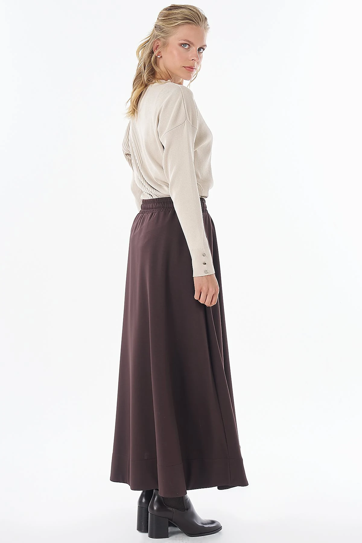 Bağcıklı Rayon Etek Kahve