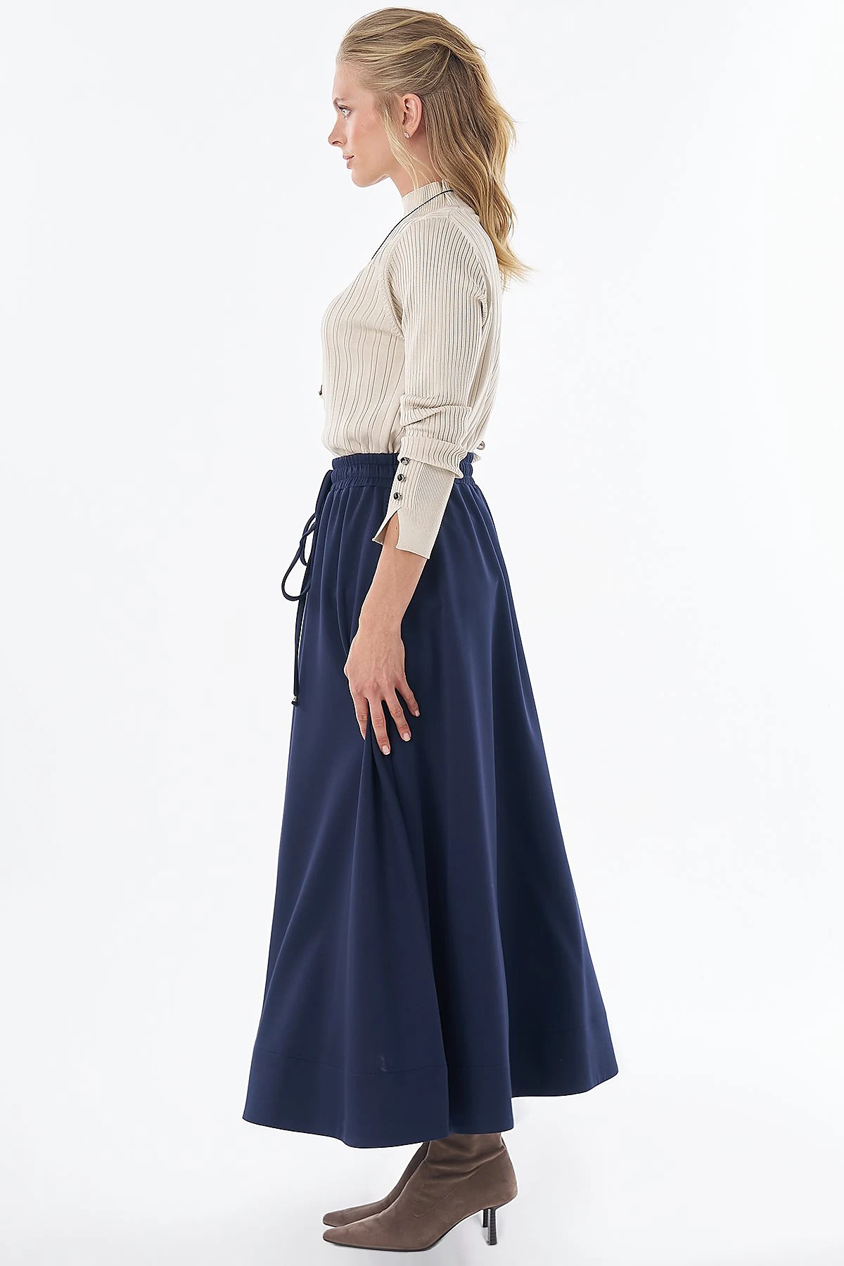 Bağcıklı Rayon Etek Lacivert