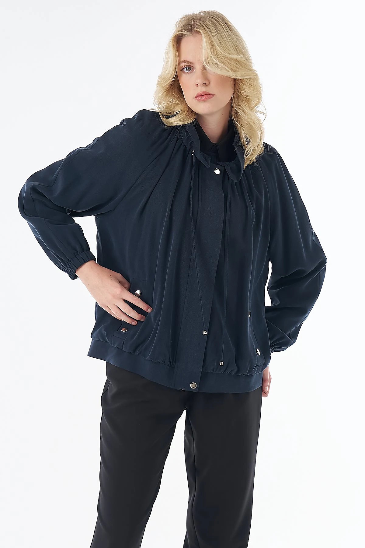 Stand-Collar Lyocell Viscose Jacket Navy