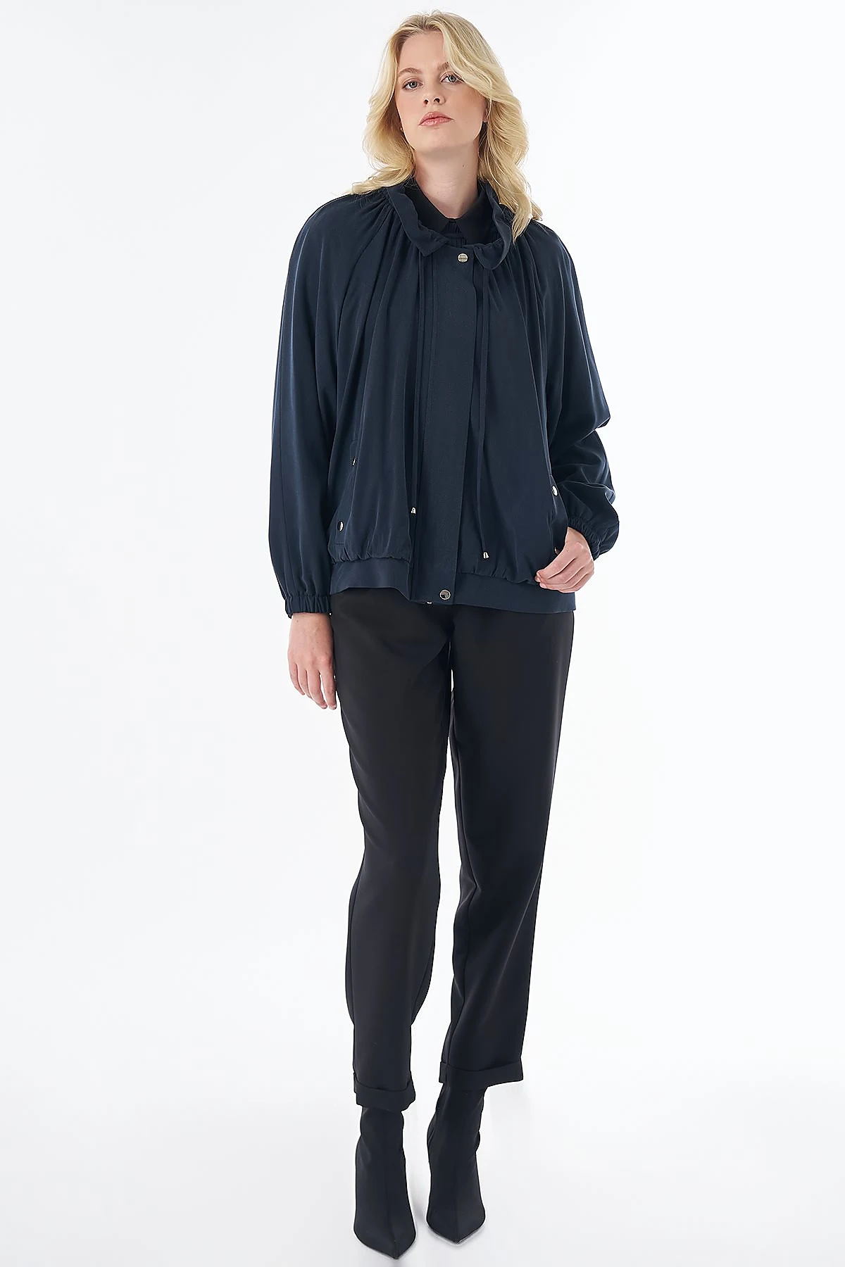 Stand-Collar Lyocell Viscose Jacket Navy