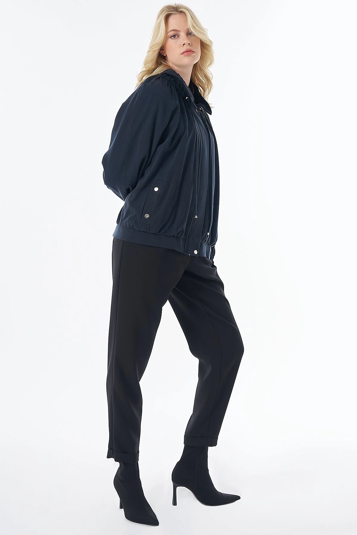Stand-Collar Lyocell Viscose Jacket Navy