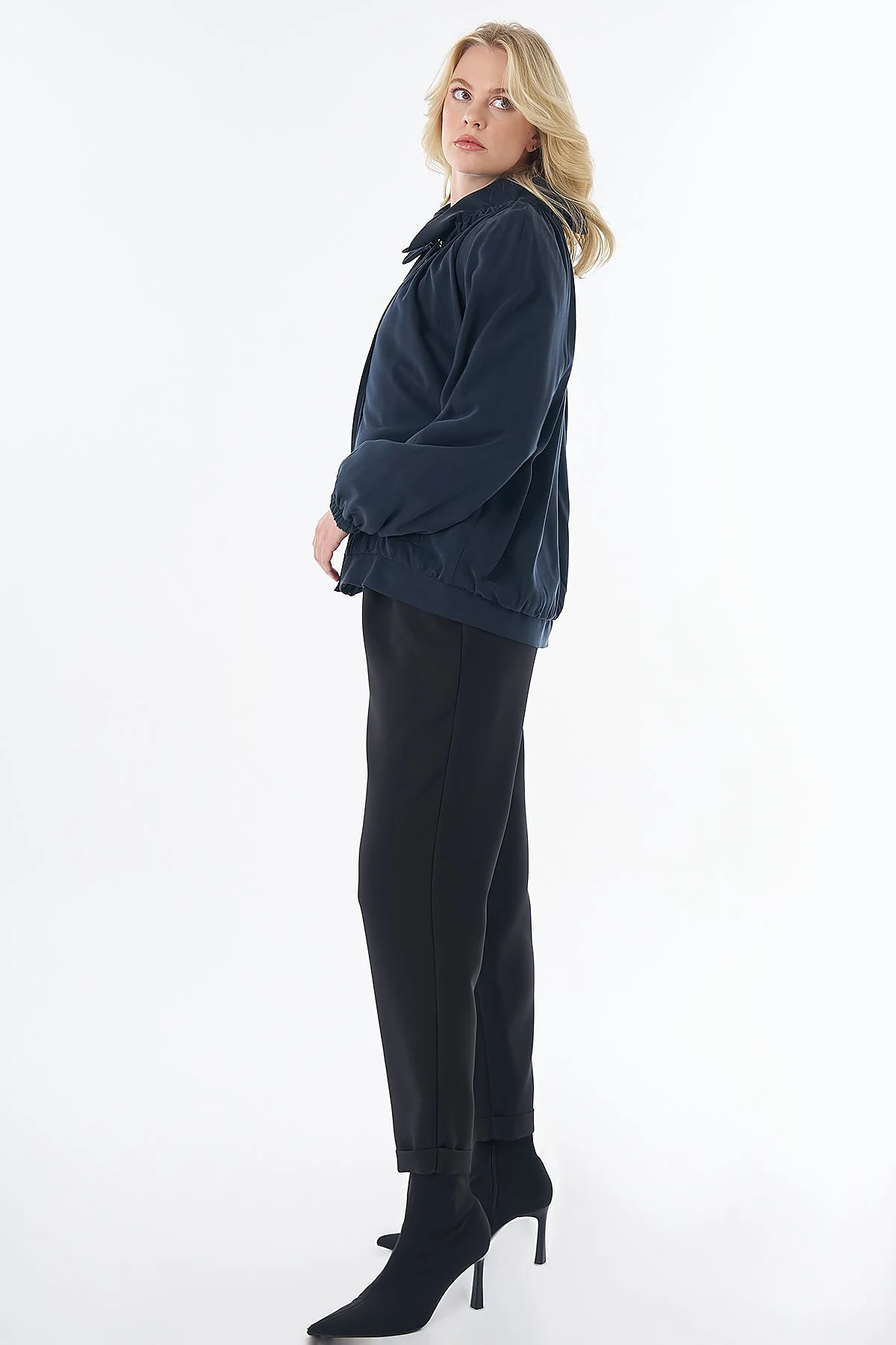 Stand-Collar Lyocell Viscose Jacket Navy