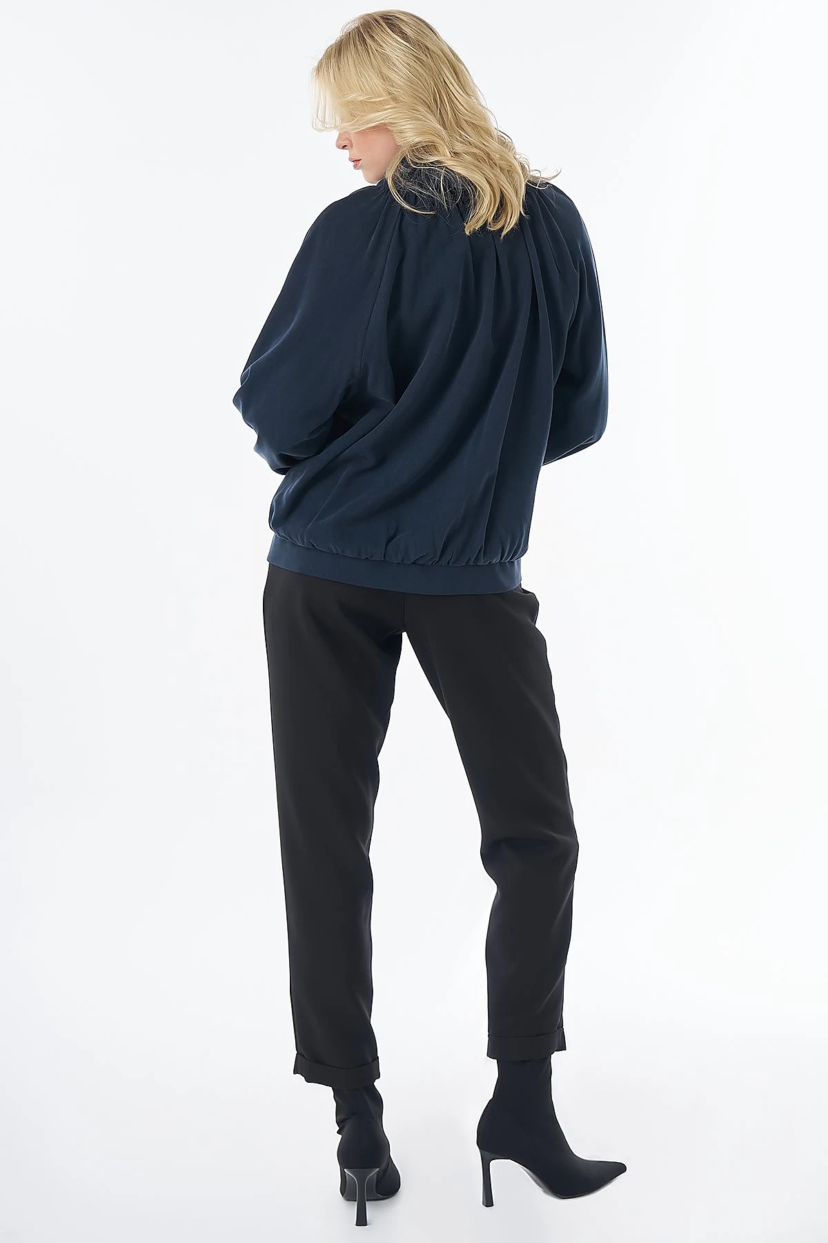 Stand-Collar Lyocell Viscose Jacket Navy