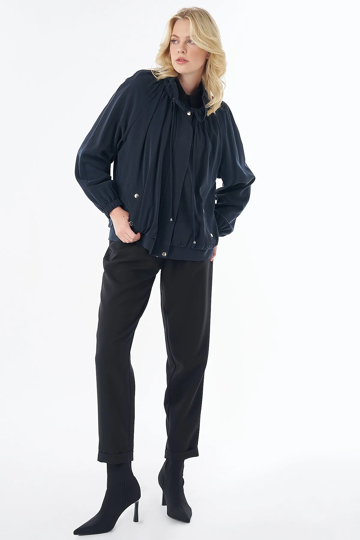 Stand-Collar Lyocell Viscose Jacket Navy