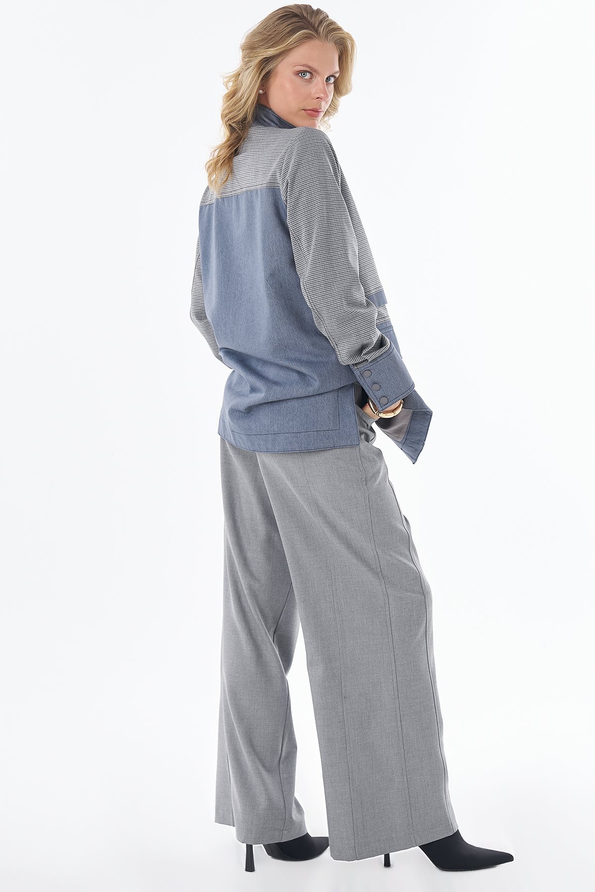 Patch-Pocket Stand-Collar Jacket Gray