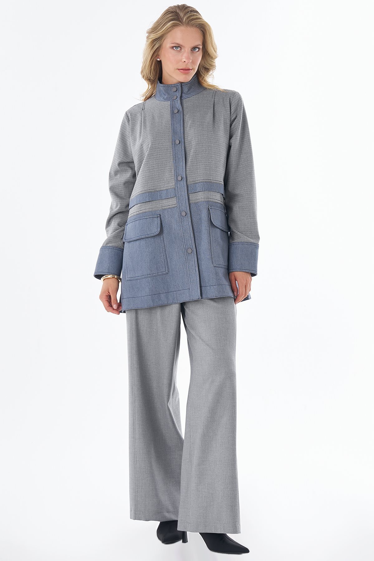 Patch-Pocket Stand-Collar Jacket Gray