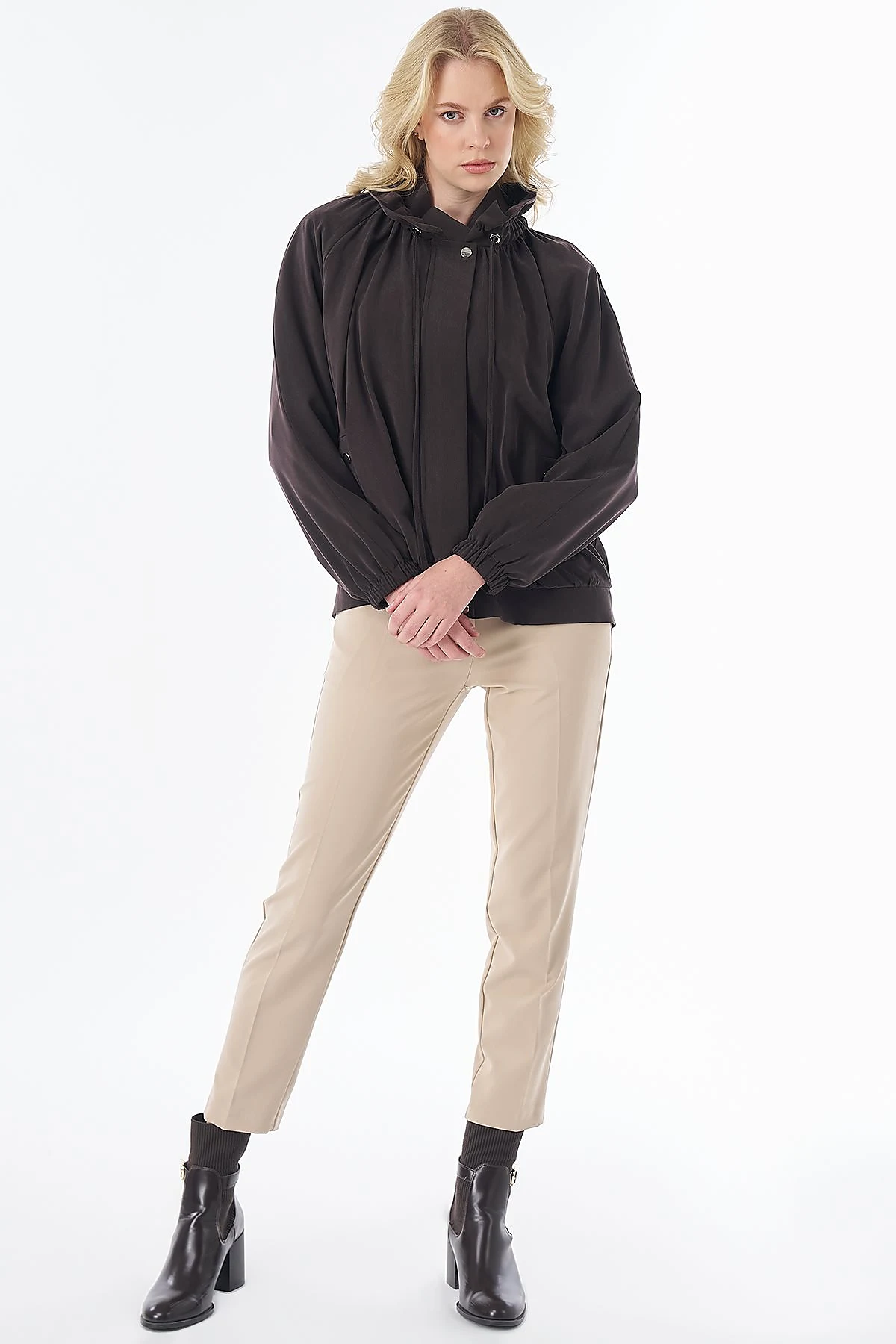 Stand-Collar Lyocell Viscose Jacket Brown