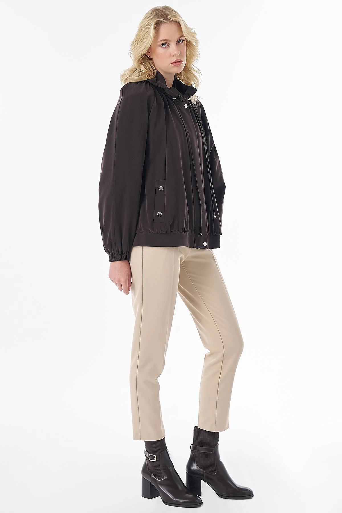 Stand-Collar Lyocell Viscose Jacket Brown