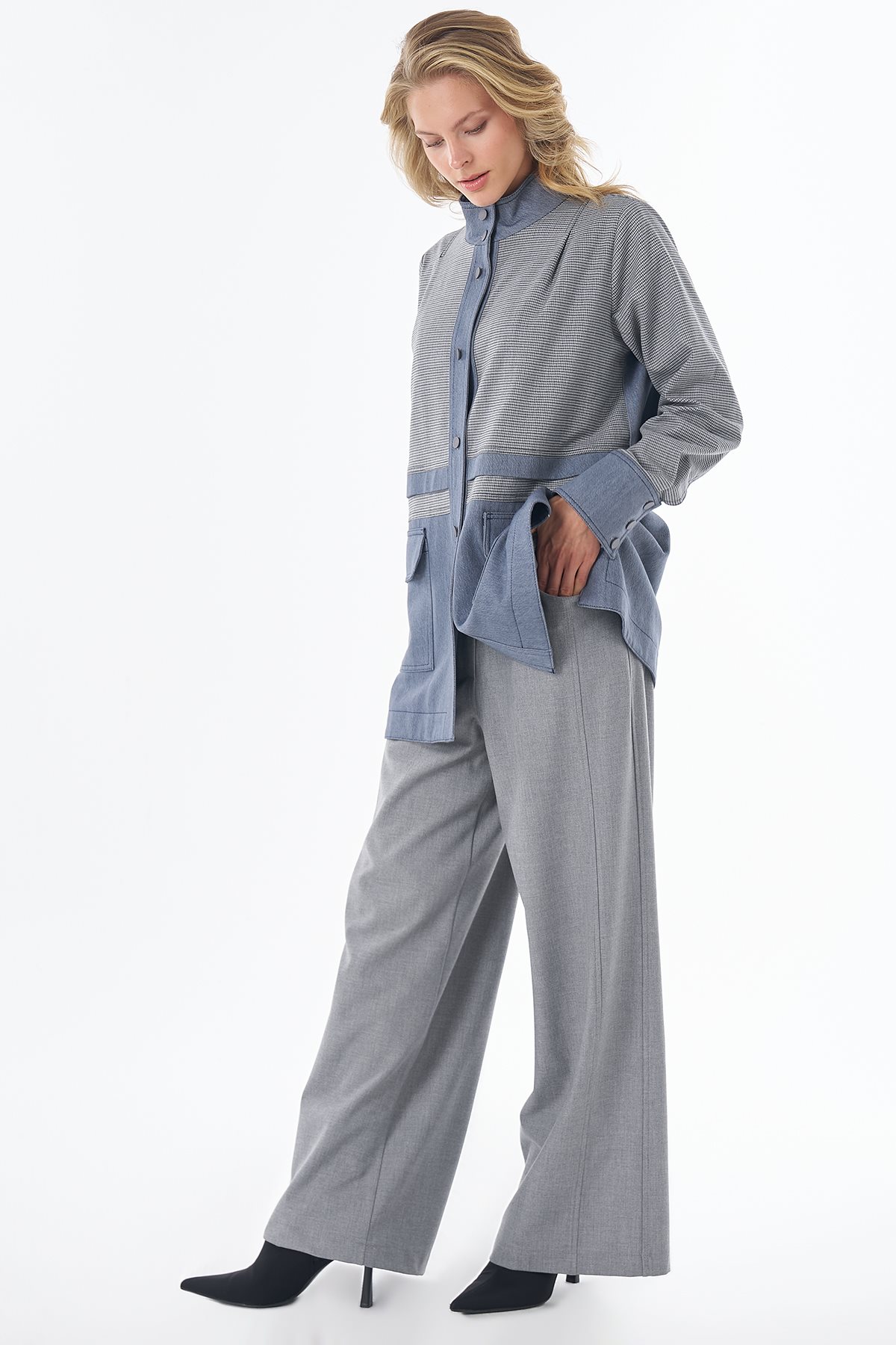 Patch-Pocket Stand-Collar Jacket Gray