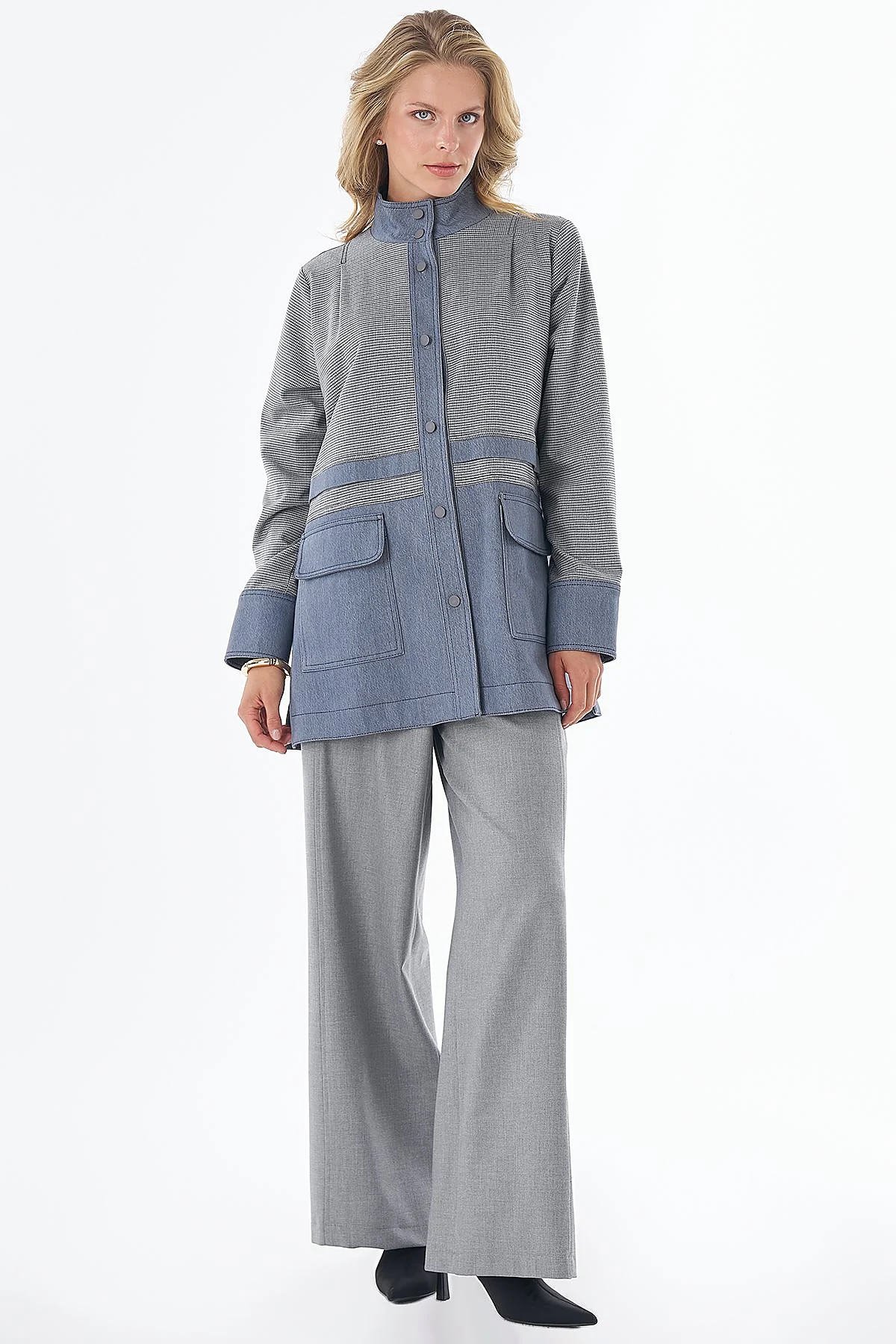 Patch-Pocket Stand-Collar Jacket Gray
